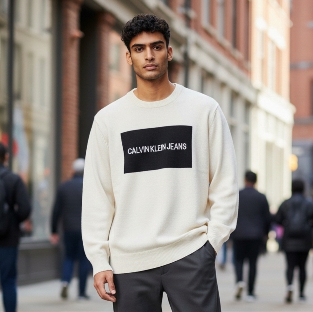 Calvin Klein Jeans Wool Blend Sweater with Black Logo 6629